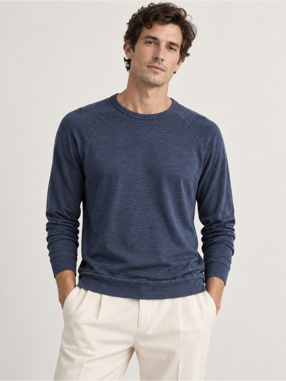 Vince Men’s Navy Raglan Crewneck Lightweight Cotton Pullover Size S